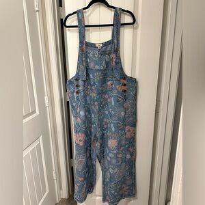 Easel Blue Floral Overalls